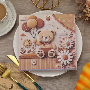 2025 New Bear Napkin Balloon Cute Holiday Cartoon Hotel Restaurant Printed Tissue Wholesale