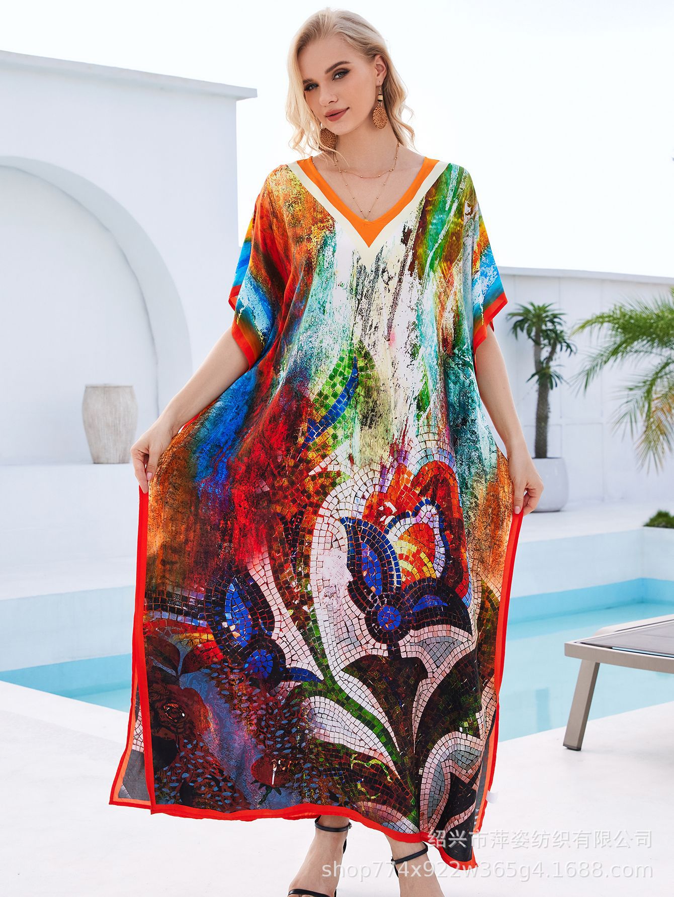 Camiseta de playa de algodón impresa suelta vestido de vacaciones bikini camiseta protector solar bañador abrigo buñuelo AT560