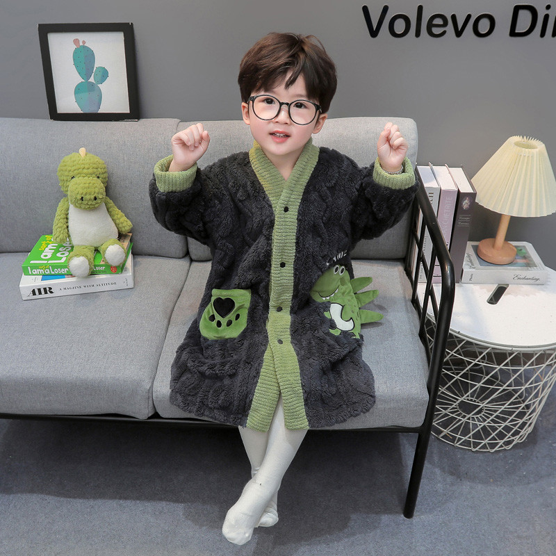 소년 잠옷 잠옷 가을 겨울 플란넬 두꺼운 겨울  산호 양털 목욕 가운 소년 집 옷
