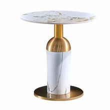 极简轻奢意式现代酒店公区售楼处岩板石纹钛金拉丝不锈钢处洽谈桌