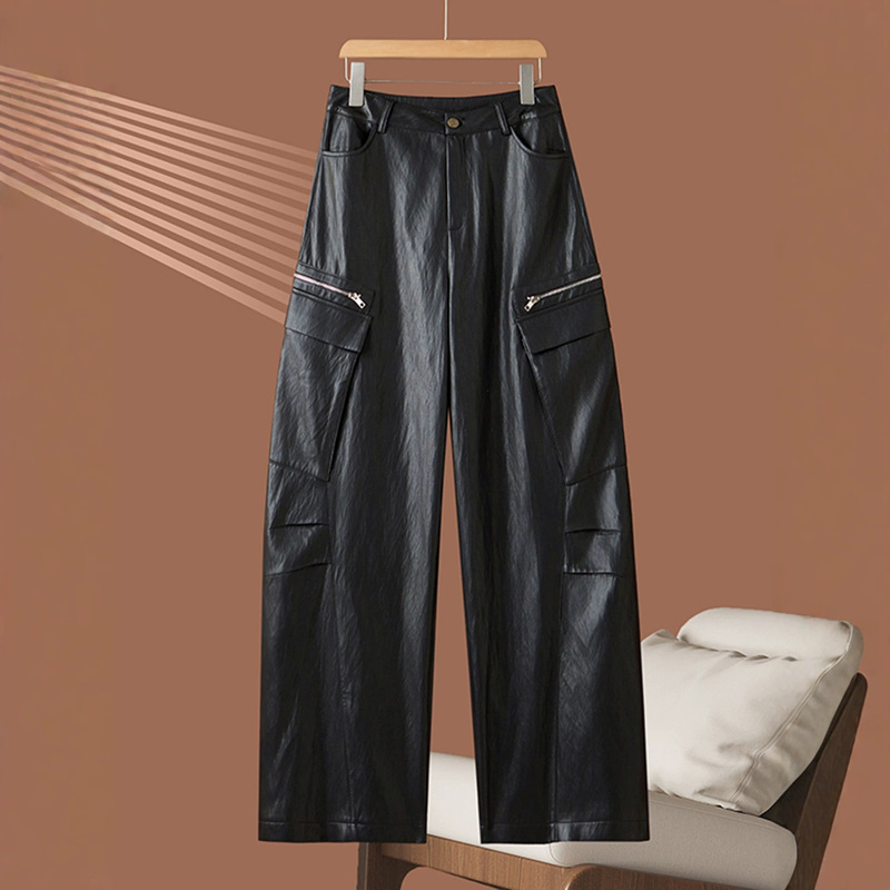 2026 New Spring and Autumn Elegant Straight-Leg Leather Pants for Women, Fashionable and Versatile, High-Waisted, Slimming, Narrow Wide-Leg Casual Pants 2026 New Spring and Autumn Elegant Straight-Leg Leather Pants for Women, Fashionable and Versatile, High-Waisted, Slimming, Narrow Wide-Leg Casual Pants