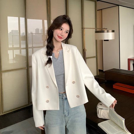小香风白色西装外套女春秋2025新款休闲感超好看西服小个子