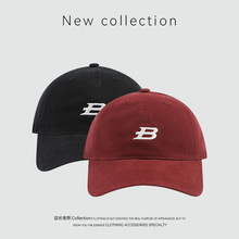 美式复古潮牌斜体B字母刺绣棒球帽大头围显脸小遮阳休闲鸭舌帽