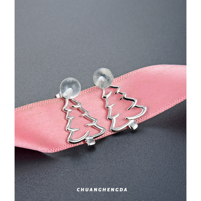 925 plata esterlina árbol de Navidad pendientes mujeres europeas y americanas ins viento hueco de Navidad nuevos pendientes de diseño simple pendientes al por mayor