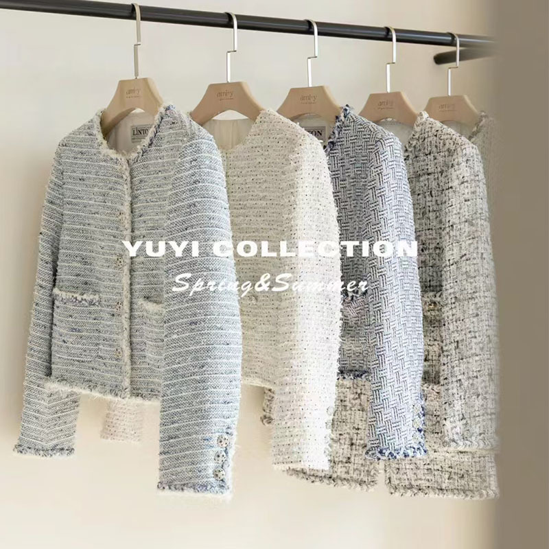 Thirteen Lines of Small Fragrant Style Single-Breasted Woven Tweed Short Coat for Women Petite Woolen Coat Women's Wholesale