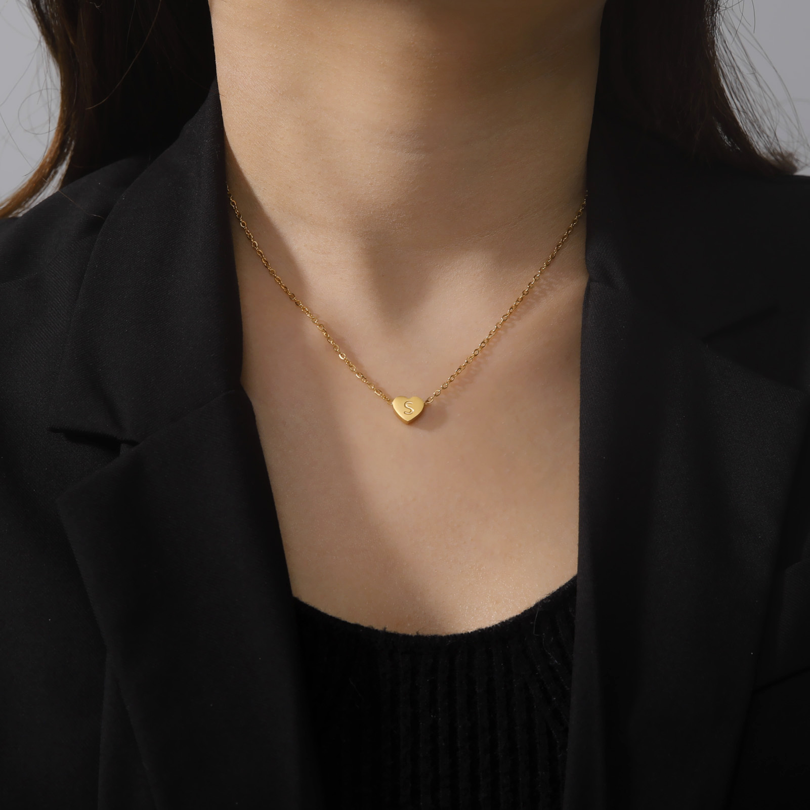 4g Weight Pendant Necklace Classification 1 Piece Quantity Daily Occasion Titanium Steel Material Heart Shape Pattern Unisex Gender Plating Design Simple Style Style Stainless Steel Titanium Steel Simple Style Letter Heart Shape Plating Pendant Necklace 7
