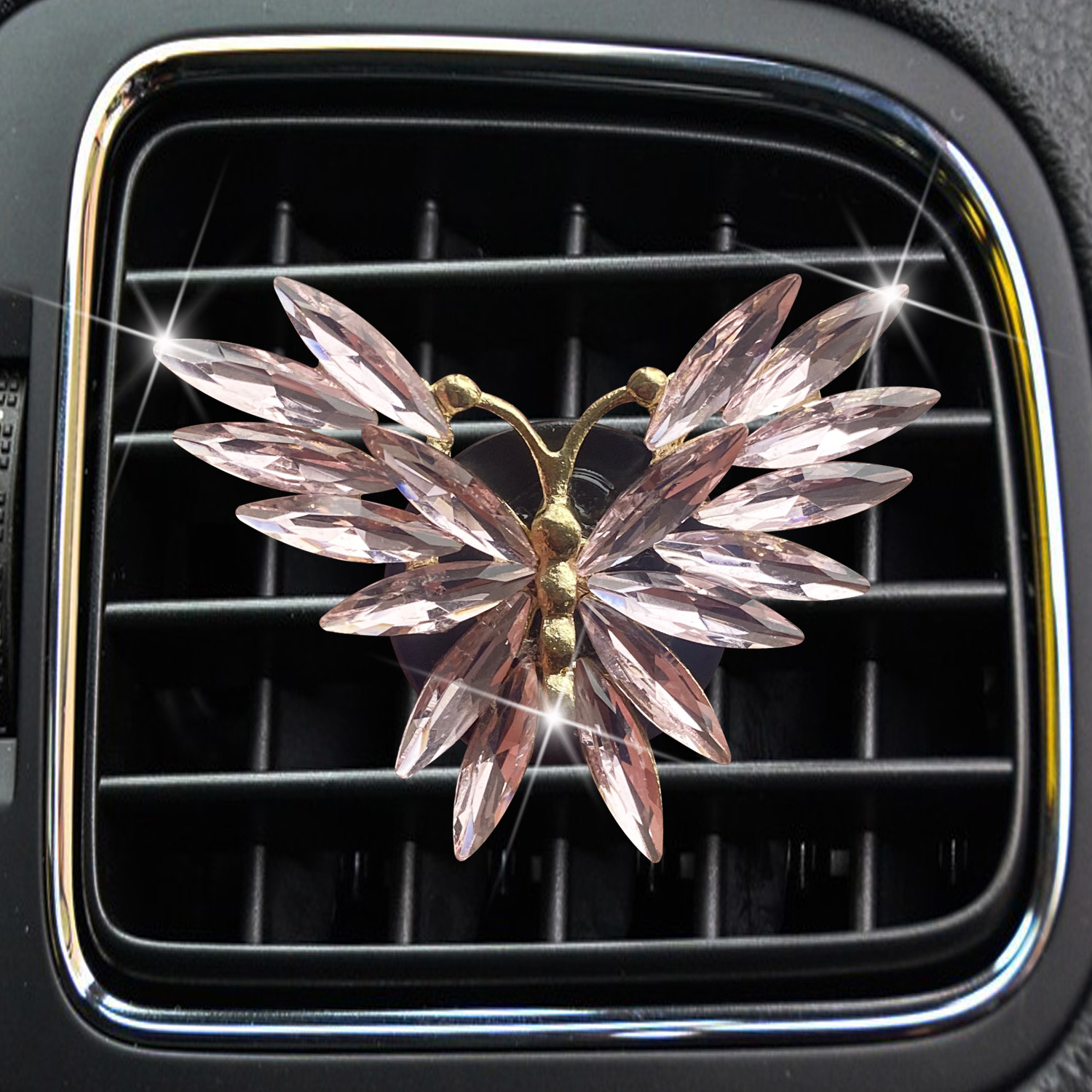 车载出风口香薰夹水晶蝴蝶汽车空调香水装饰夹水钻车内装饰女神款