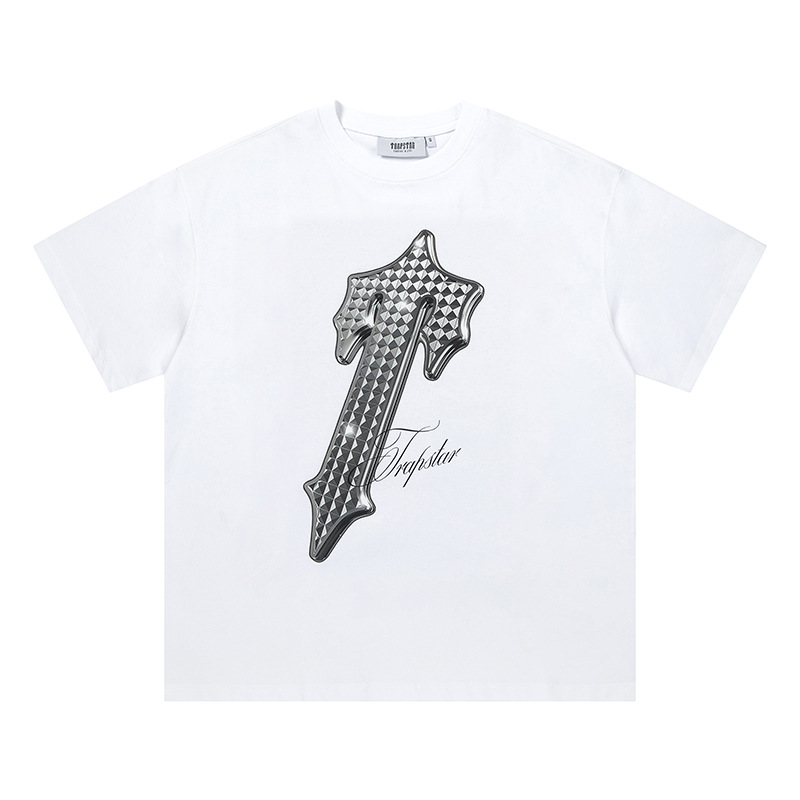 Venta al por mayor trampa gradiente letra cabeza de tigre manga corta europea y americana alta calle moda marca trampa estrella impresa camiseta suelta estrella
