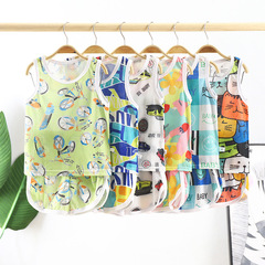 2024 New Children's Thin Hollow Vest Set Boys and Girls Baby Summer Wear Mesh Breathable Sleeveless Two-piece Set