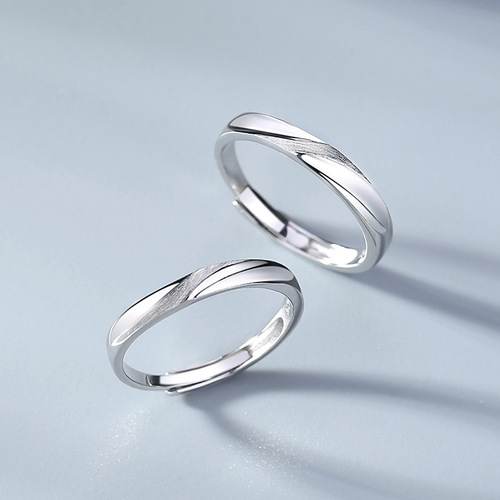 Korean fashion couple ring sterling silver pair creative frosted ins pair ring men and women niche simple ring gift