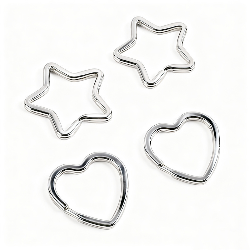 High-Quality Electroplated Metal Special-Shaped Key Ring Five-Pointed Star Heart-Shaped Keychain Handicraft Jewelry Accessories