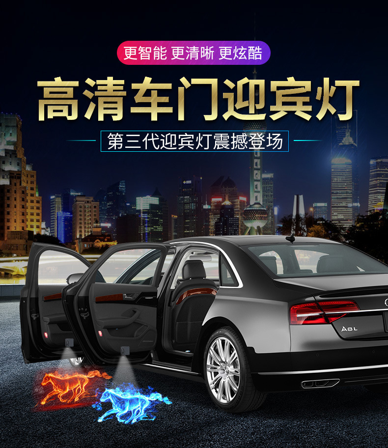 Car Projection Light Infrared Sensor Door Welcome Light Led Modification Decoration Wiring-Free Universal Door Opening Floor Light