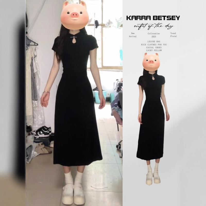 2025 New Arrival Improved Cheongsam Black Dress Summer New Chinese Style National Style Women's Slim-fit Long Dress 2025 New Arrival Improved Cheongsam Black Dress Summer New Chinese Style National Style Women's Slim-fit Long Dress