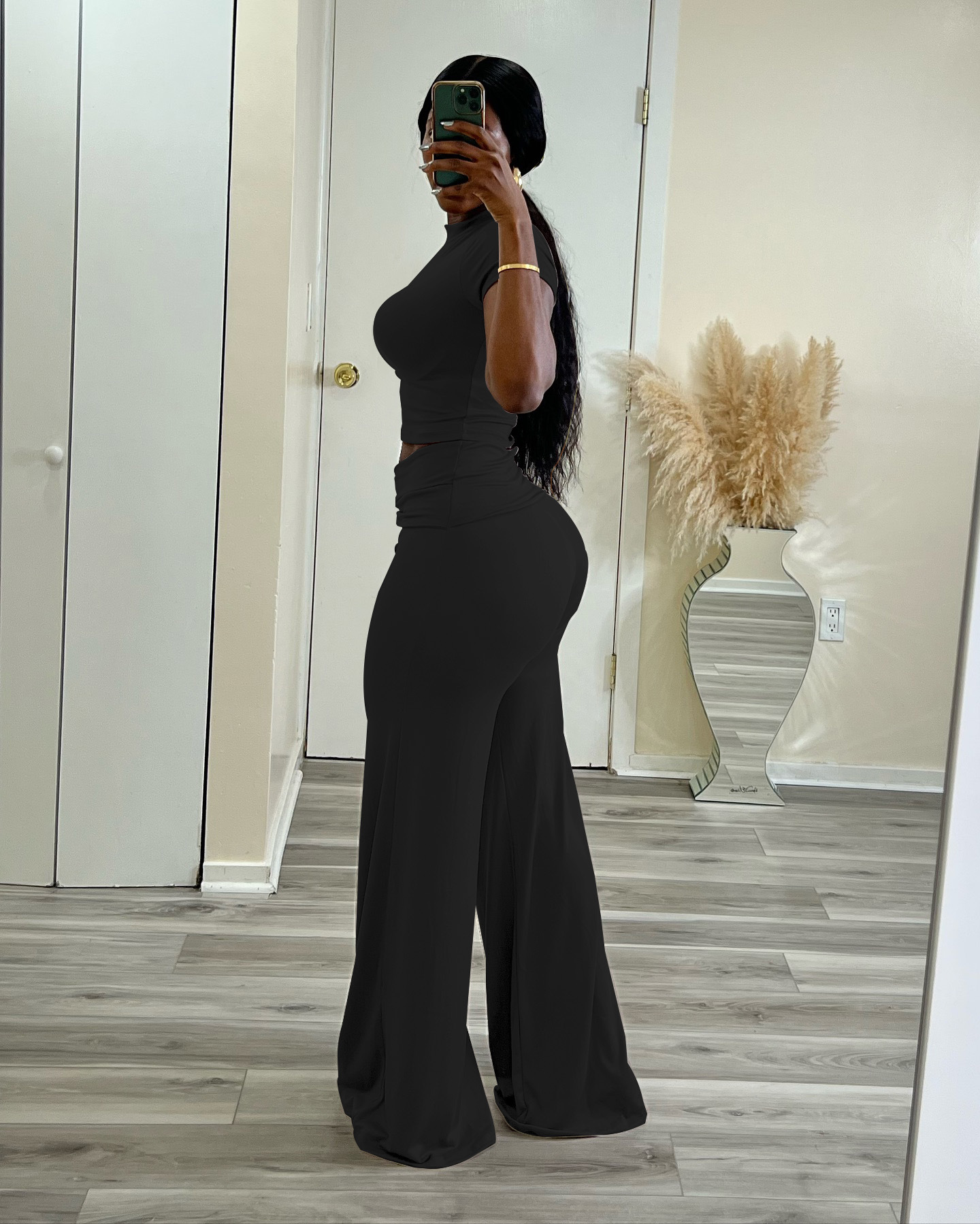High Waisted Slimming Wide Leg Trouser And Top Two Piece Set_voghion.com