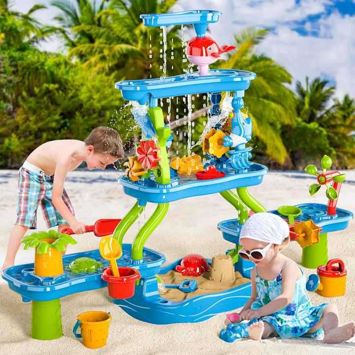 Mesa de playa transfronteriza, juguetes para niños, interior al aire libre, mesa de agua de playa de cinco pisos, juguetes educativos interactivos para padres e hijos al por mayor