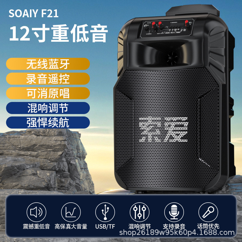 索愛f 21ブルートゥース音響移動レバー12インチ携帯型広場舞スピーカー家庭用無線マイク付きk歌|undefined