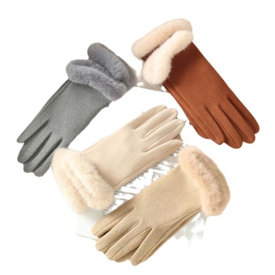 2024 new women's autumn and winter fleece-lined thick warm gloves self-heating riding wholesale German fluff touch screen gloves