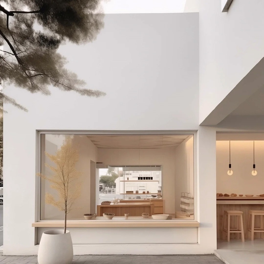 咖啡店室外微水泥墙面漆门头无缝极简诧寂风米白色艺术漆广东厂家