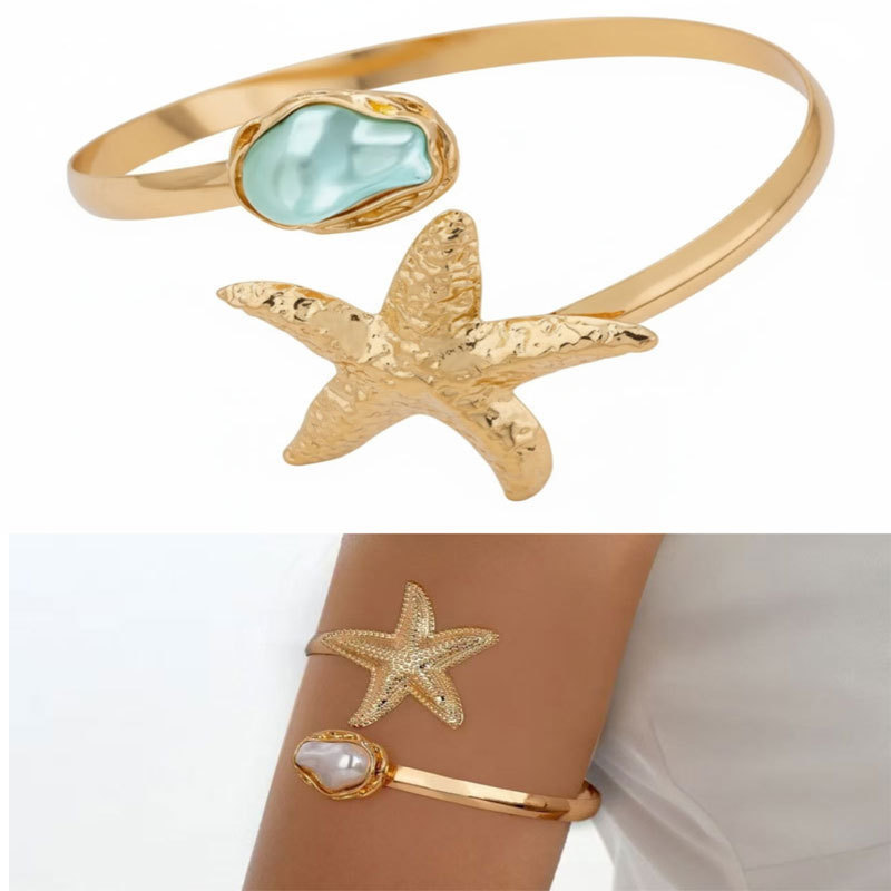 European and American Cross-Border Hot-Selling Jewelry Ocean Resort Style Starfish Special-Shaped Pearl Opening Adjustable Bracelet Upper Arm Armband