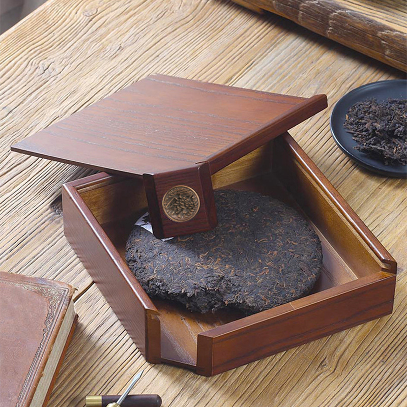 复古抽拉实木茶叶收纳盒木质包装盒家用茶饼茶刀茶具防潮密封盒子