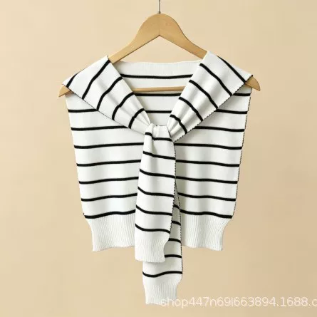 2024 New Knitted Striped Shawl Outside High-end Women's Summer Air-conditioning Room Neck Waistcoat Warm Neck for Autumn and Winter