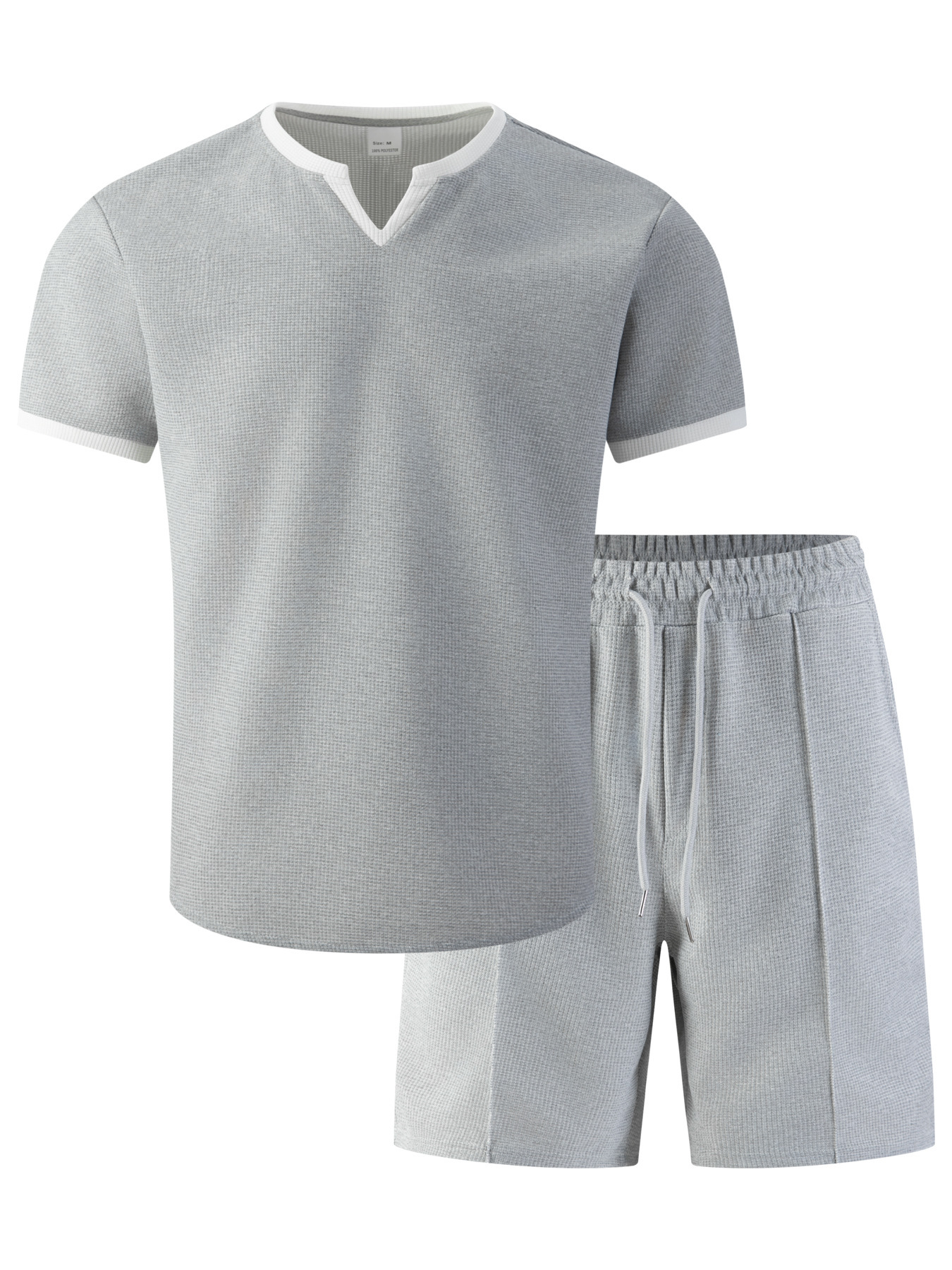 Herren Waffelstrick V-ausschnitt Set Mit T-shirt Und Kurzer Hose_voghion.com
