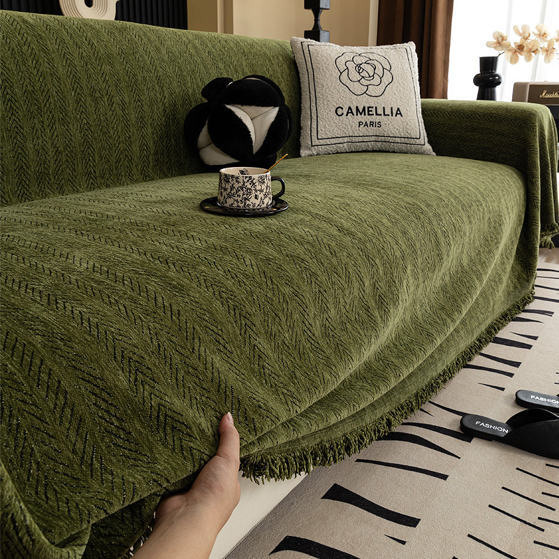 Four-Season Universal Sofa Cover Chenille Mid-Century Style One-Piece High-End Cover Cloth Simple Full-Cover Sofa Towel