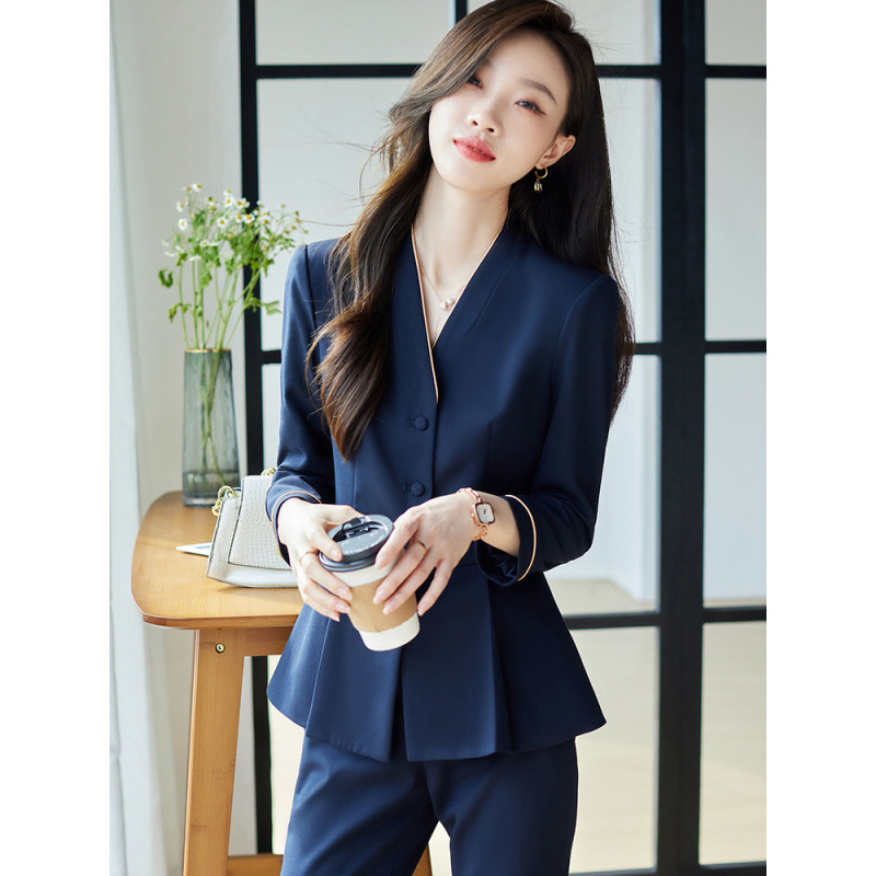 New Spring and Autumn Professional Suits for Beauty Salons, Hotels, and Restaurant Front Desks - High-End Elegant Work Uniforms for Women