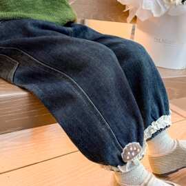 女童牛仔裤春秋冬款2025新款小女孩宝宝秋季加绒裤儿童装秋装裤子