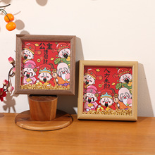 新年装饰摆件2026新款木质中空相框元宝摆台春节布置家居装饰画框