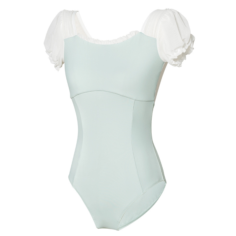 Ropa de baile para mujeres adultas nueva prueba de arte traje de una pieza traje de gimnasia traje de forma de manga corta traje de entrenamiento de ballet con mangas abullonadas