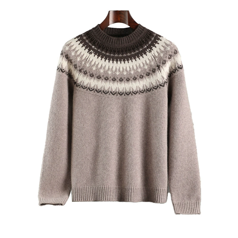 Cashmere red knitted sweater with a round collar, increased thickness