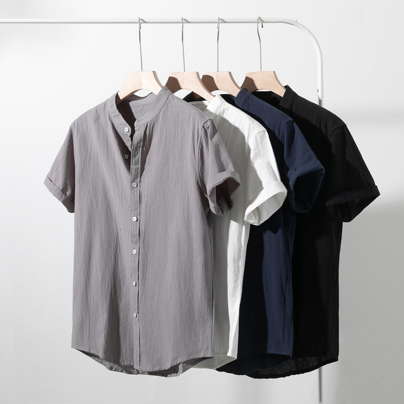 Men's Summer Cotton Linen Short-sleeved Shirt Chinese Style Men's Collar Retro Breathable Casual Loose Half-sleeved Shirt