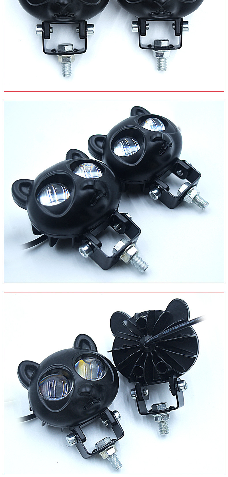 New wide-voltage panda-shaped LED motorcycle/electric scooter/battery-powered vehicle headlights, featuring high brightness and both high and low beam options, for vehicle modification