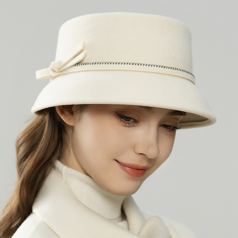 Mũ len nữ beanie phong cách Pháp trang trí nơ, chất len pha cao cấp ấm áp — màu đen