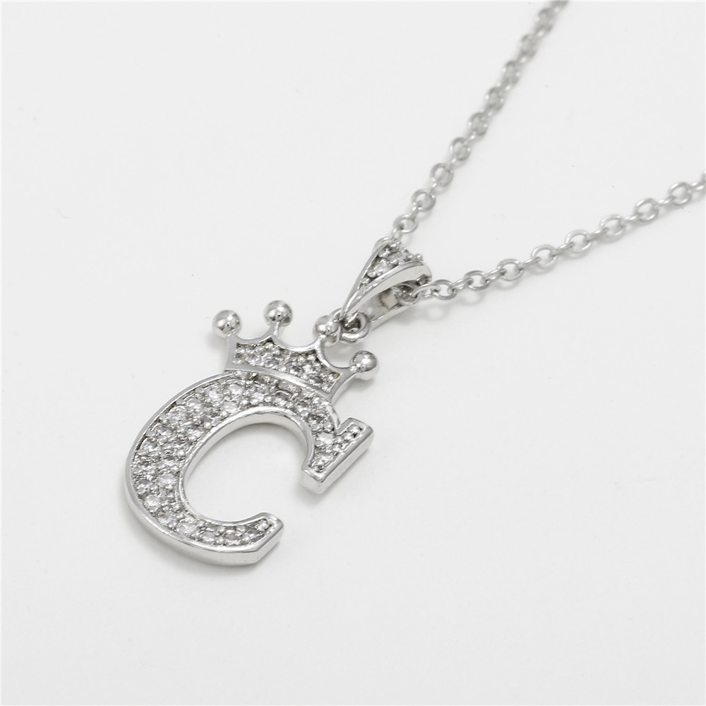 Fashion Micro-inlaid Zircon Crown English Letter Necklace Platinum Necklace Wholesale Nihaojewelry