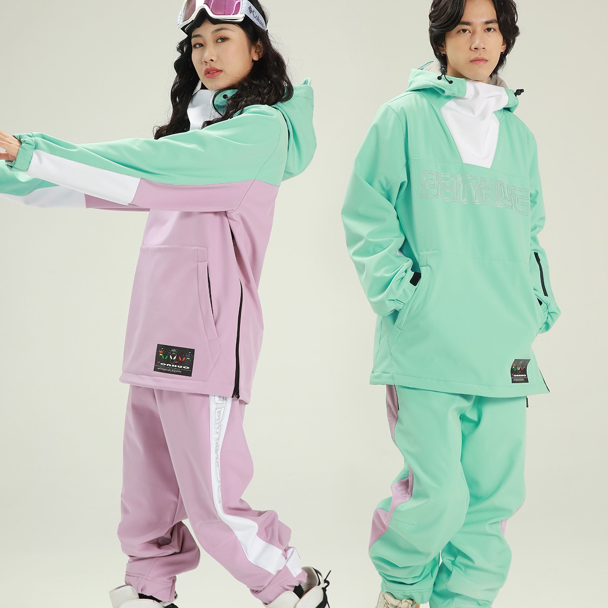 Damen Schneeanzug Winddicht warm mintgrün Schneeanzug Jacke Snowboard Winterhose_voghion.com