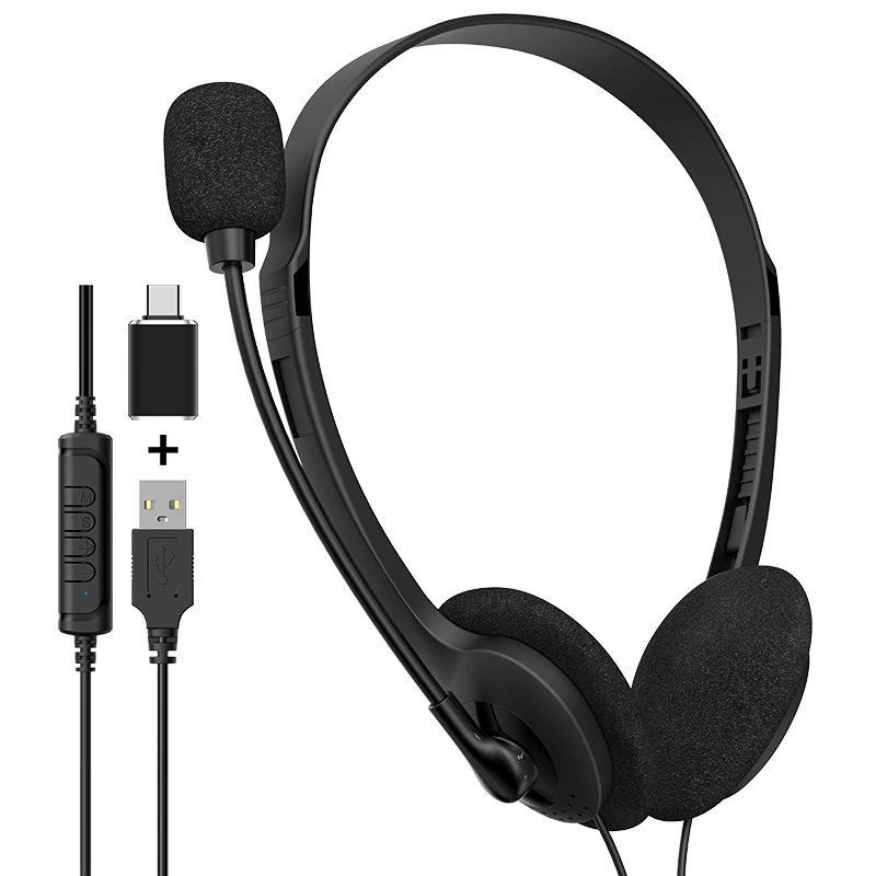 Популярные кроссборд головной обод проводные наушники USB плюс TYPE-C, обслуживание клиентов компьютера, детские обучающие наушники с микрофоном