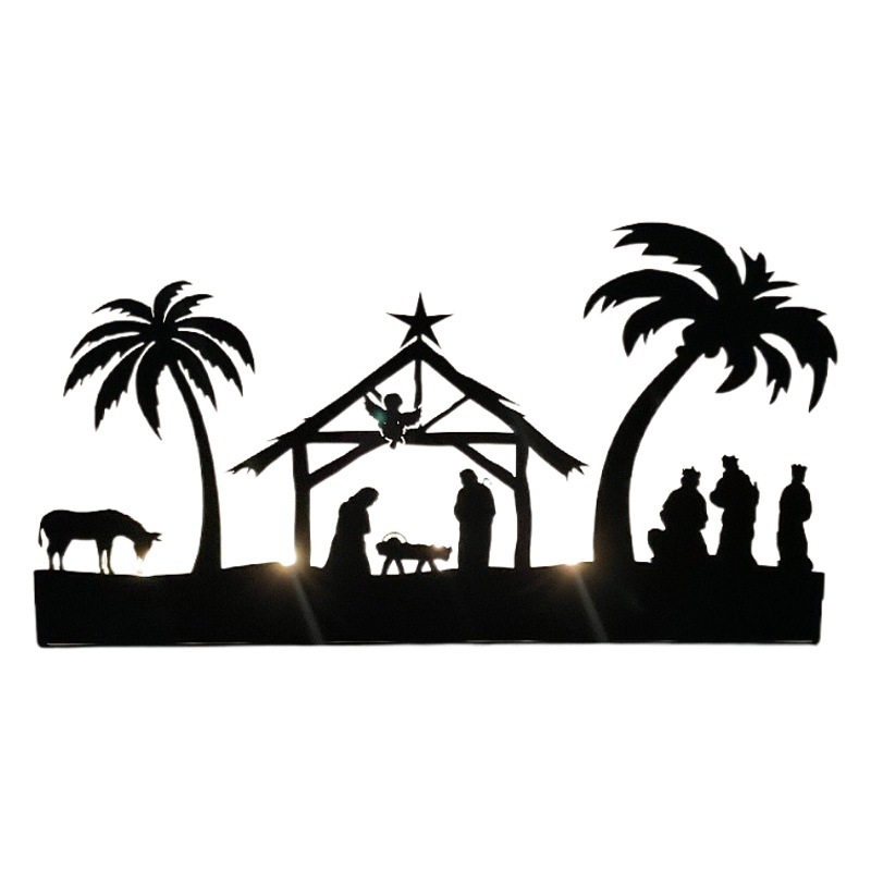 Cruz de la frontera de Navidad decoración de hierro forjado candelabro nacimiento escena artesanía decoración regalo titular de la lámpara