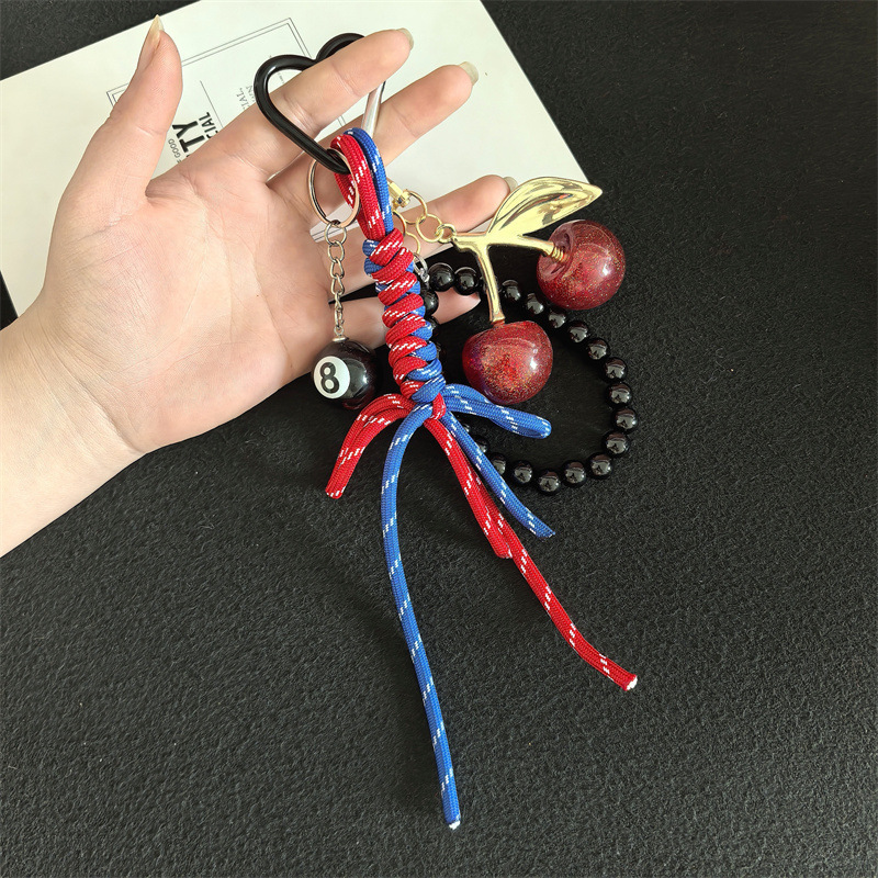 多用途ミュウスタイルかわいいチェリー編組ロープキーホルダーペンダントバッグ装飾ペンダントキーホルダー卸売|undefined