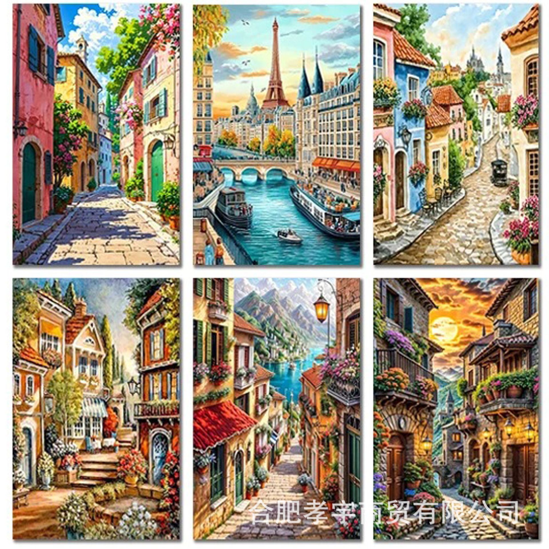 Venta caliente transfronteriza dibujos animados ciudad de bricolaje casa paisaje lleno de diamantes sala de estar dormitorio decoración pegatinas fabricante de pintura de diamantes