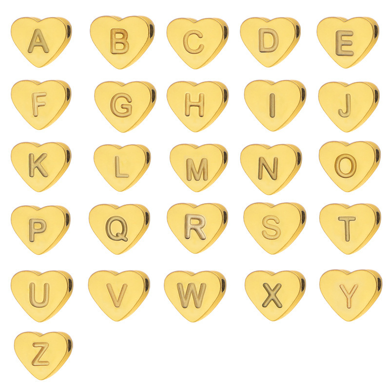 Love 26 Letter Peach Heart Perforated Titanium Steel Vacuum Plating Non-fading Mirror Polished Cross-border DIY Jewelry Accessories Love 26 Letter Peach Heart Perforated Titanium Steel Vacuum Plating Non-fading Mirror Polished Cross-border DIY Jewelry Accessories