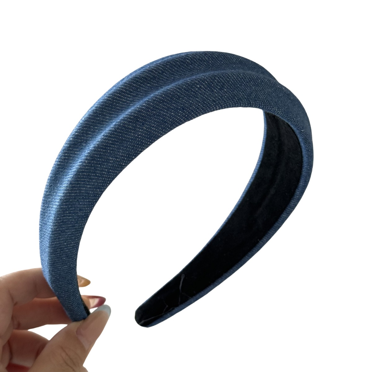Diadema de moda cóncavo-convexo de mezclilla de tela Cabeza de presión de borde ancho Cabeza de cabeza alta Temperamento Horquilla de presión Accesorios para el cabello de todos los partidos diarios image 5