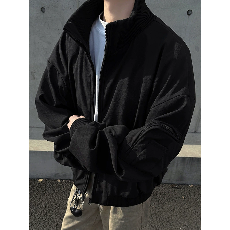 Black spring retro baseball uniform for leisure, jacket, oversize, American style
