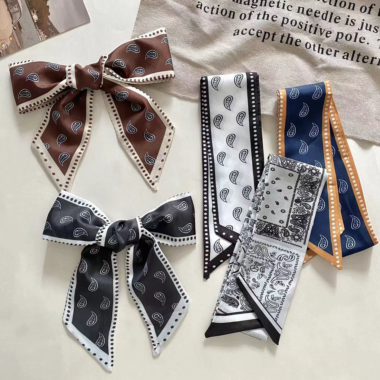 2024 новый шелковый шарф с цветочным принтом на талии женский ретро дикий лук высокого уровня чувство повязки для волос