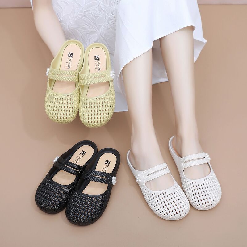 Baotou Half Slippers for Women, Summer Outdoor Wear, Soft Sole, Non-Slip, Waterproof, Beach Fashion, Casual, Wear-Resistant Slippers, Women's Shoes