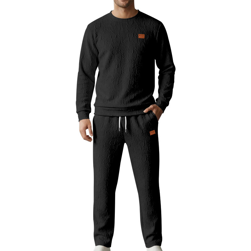 Men's Heavyweight Texture Letter Print Hoodie And Sweatpants Set, High Street Casual Loungewear For Street Style_viptrois.com