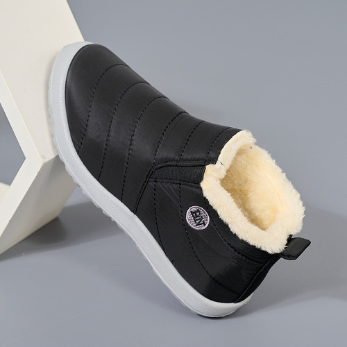 Women's Plus Size Winter Fleece Warm Snow Boots, Waterproof Old Beijing Cotton Shoes for Men, Flat Cotton Boots