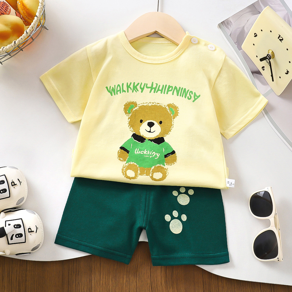 Traje de manga corta para niños, verano de algodón puro, nuevo estilo, pantalones cortos para niños coreanos, ropa fina para niños, verano para niñas