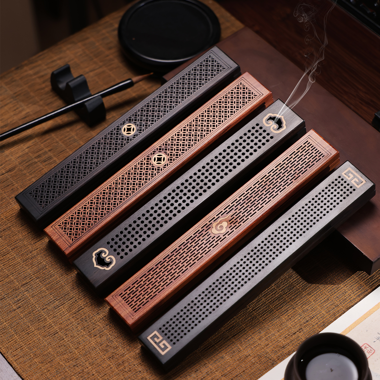 卧香盒线香盒香炉家用室内熏香香薰炉木质香托檀香炉沉香底座香插